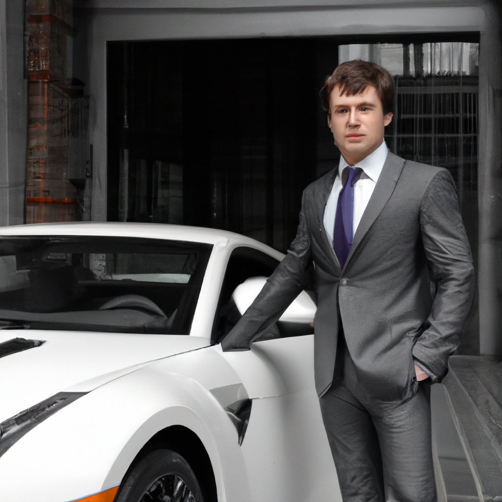 Empresário com carro esportivo de luxo