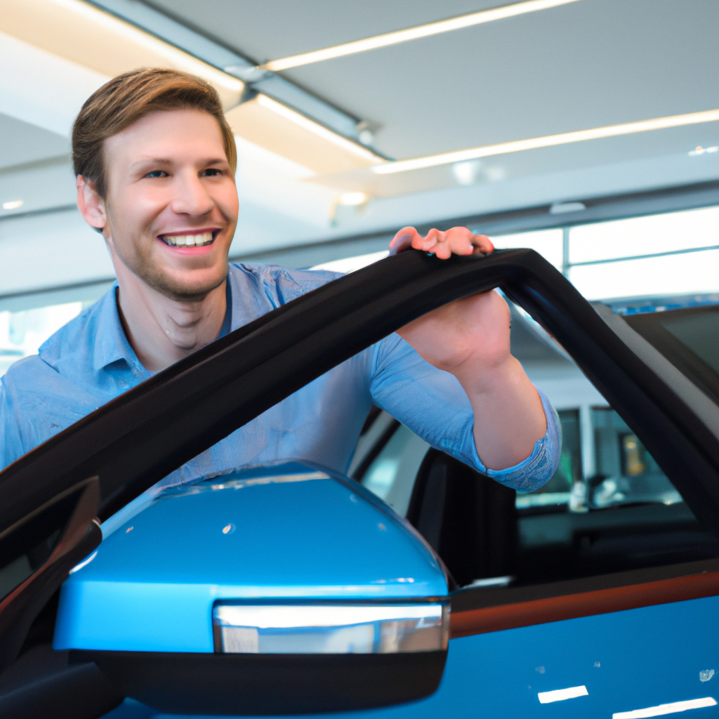 Cliente satisfeito com novo carro de luxo